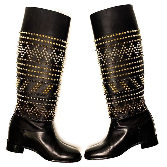 Christian Louboutin Shoes - Christian Louboutin Rom Chic Spike Studded Heeled Boots EU 39.5 US 9.5 Knee High